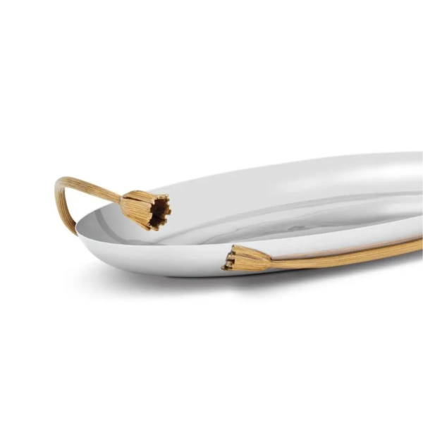 Deco Leaves-Stainless Oval Serving Tray