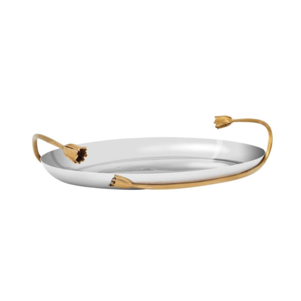 Deco Leaves-Stainless Oval Serving Tray