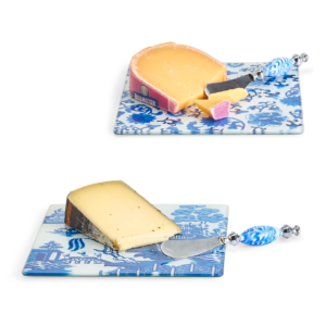 Two's Company - 2 Pc Blue & White Cheese Serving Set in Gift Box