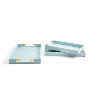 Two's Company - Set of 3 Aqua Decorative Rectangle Trays