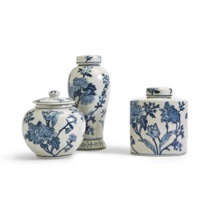 Two's Company - Japanese Blossom Blue Set of 3 Vases