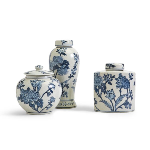 Two's Company - Japanese Blossom Blue Set of 3 Vases