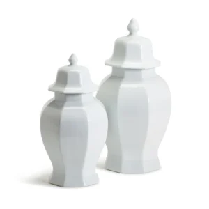 Two's Company - Set of 2 White Hexagonal Temple Jars with Lid