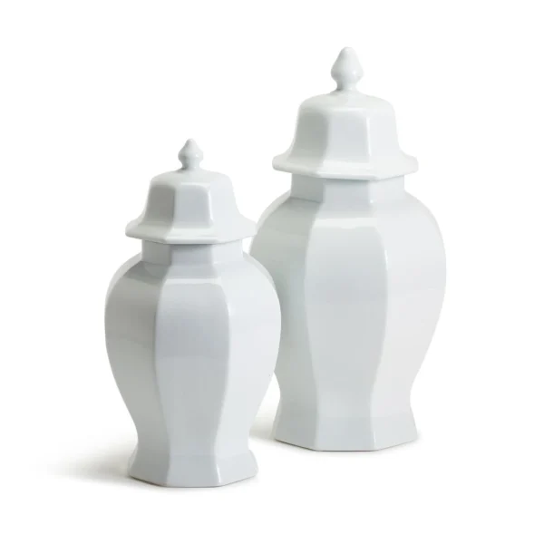 Two's Company - Set of 2 White Hexagonal Temple Jars with Lid