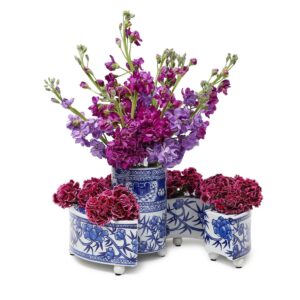 Two's Company - 3 Piece Blue and White Hand-Painted Floral Arranger
