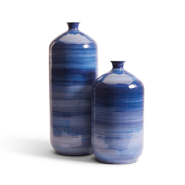 Two's Company - Set of 2 Stria Blue Tone Enamel Decorative Vases