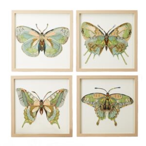 Two's Company - Set of 4 Butterfly Paper Collage Wall Art