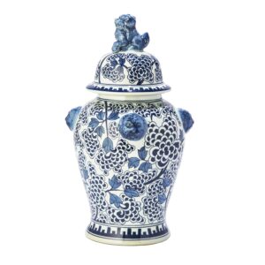 Two's Company - Blue and White Peony Flower Covered Temple Jar