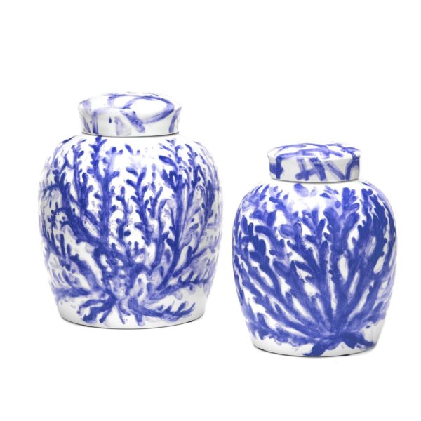 Two's Company - Set of 2 Blue Corals Ginger Jars