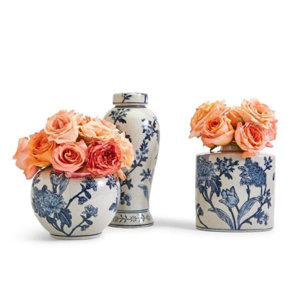 Two's Company - Japanese Blossom Blue Set of 3 Vases