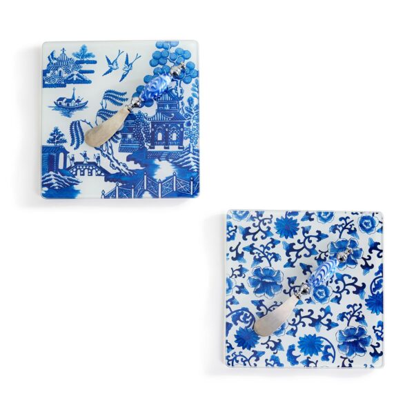 Two's Company - 2 Pc Blue & White Cheese Serving Set in Gift Box