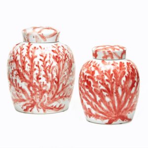 Two's Company - Corals Set of 2 Covered Ginger Jars (Porcelain)
