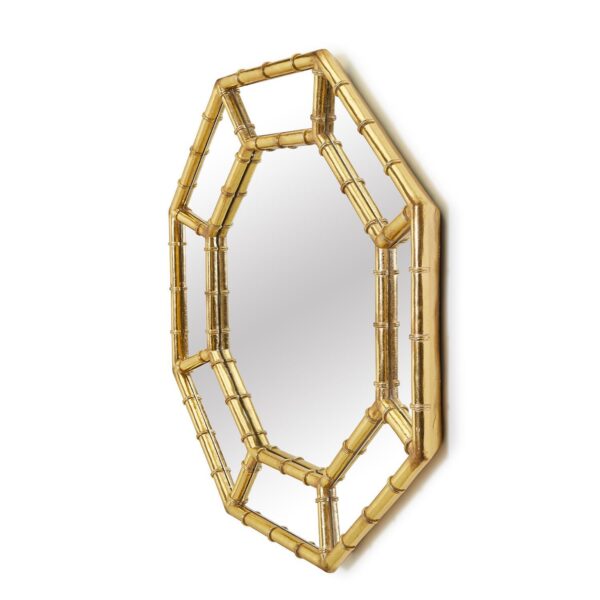 Two's Company - Golden Bamboo Fretwork Octagonal Wall Mirror