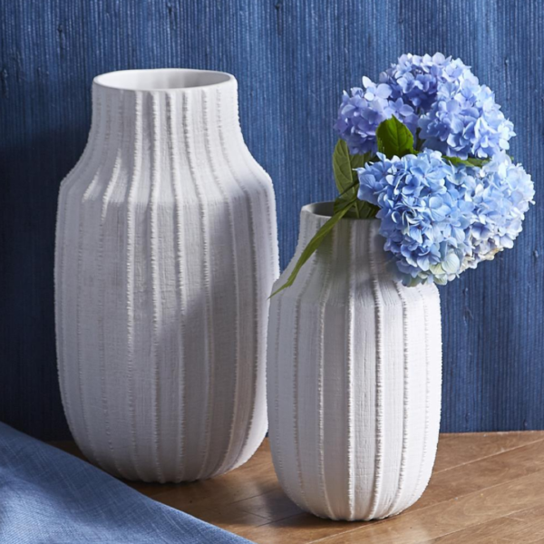 Two's Company - Set of 2 Ribbed Linen Textured Vase