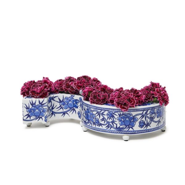 Two's Company - 3 Piece Blue and White Hand-Painted Floral Arranger