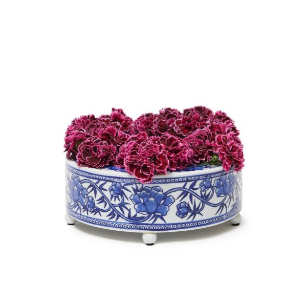 Two's Company - 3 Piece Blue and White Hand-Painted Floral Arranger