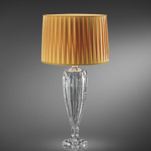 SPECIAL PARALUME PONGE BIANCO TABLE LAMP IN CARVED CRYSTAL WITH WHITE LAMPSHADES AND METAL FINISH