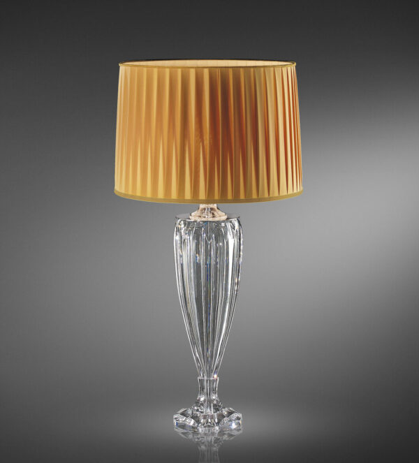 SPECIAL PARALUME PONGE BIANCO TABLE LAMP IN CARVED CRYSTAL WITH WHITE LAMPSHADES AND METAL FINISH