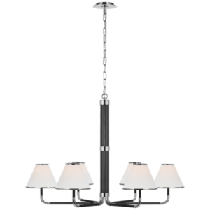 Rigby XL Chandelier in Polished Nickel and Ebony with Linen Shade