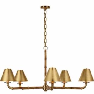 Dalfern Large Chandelier in Waxed Bamboo and Natural Brass with Natural Brass Shades