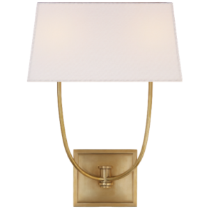 Venini Double Sconce in Antique-Burnished Brass with Linen Shade