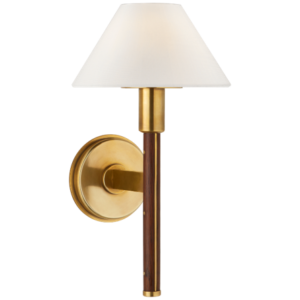 Radford Small Sconce in Natural Brass and Natural Rift Oak with Linen Shade