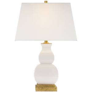 Fang Gourd Table Lamp in Ivory Crackle with Linen Shade