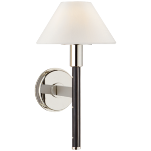 Radford Small Sconce in Polished Nickel and Black Ebony with Linen Shade