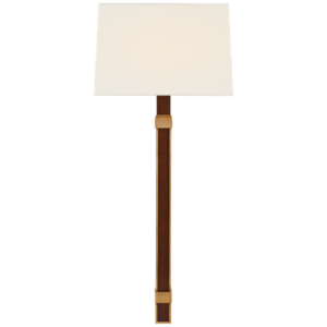 Mitchell Tail Sconce in Natural Brass and Natural Rift Oak with Linen Shade