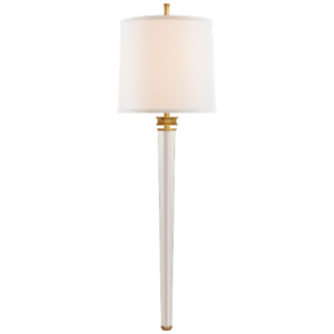 Lyra Large Tail Sconce in Hand-Rubbed Antique Brass and Crystal with Linen Shade