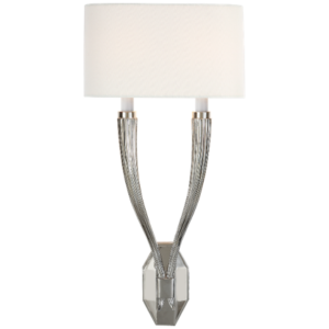 Ruhlmann Double Sconce in Polished Nickel with Linen Shade
