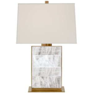 220 Volt Ellis Bedside Lamp in Natural Brass and Quartz with Percale Shade