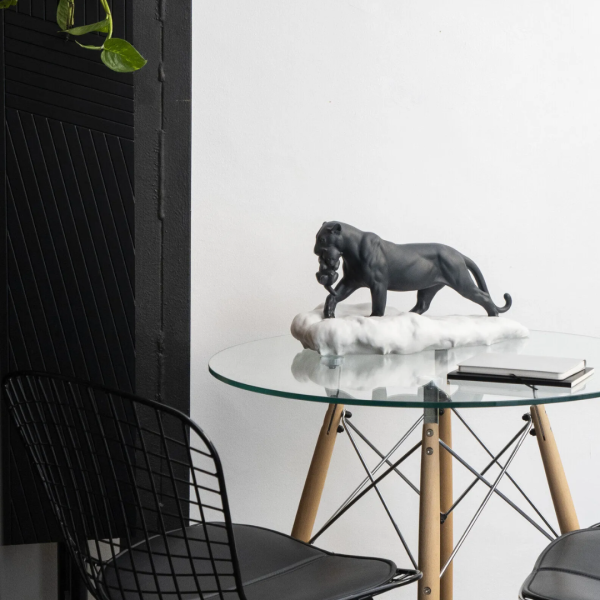 Black Panther with Cub Figurine