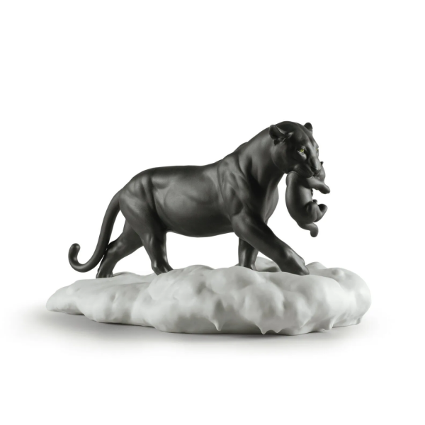 Black Panther with Cub Figurine