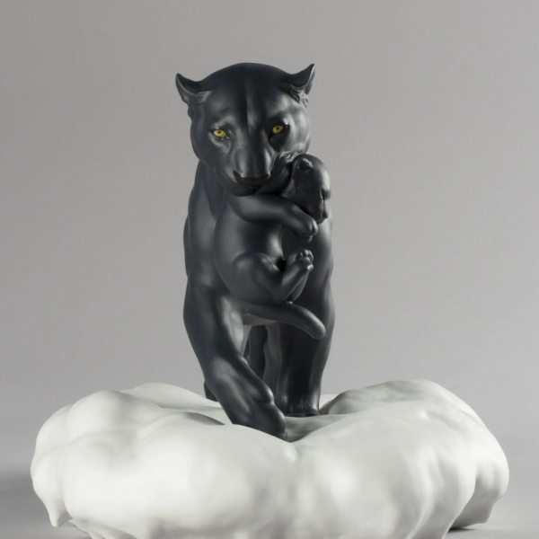 Black Panther with Cub Figurine
