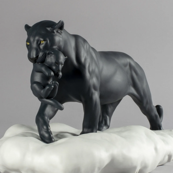 Black Panther with Cub Figurine