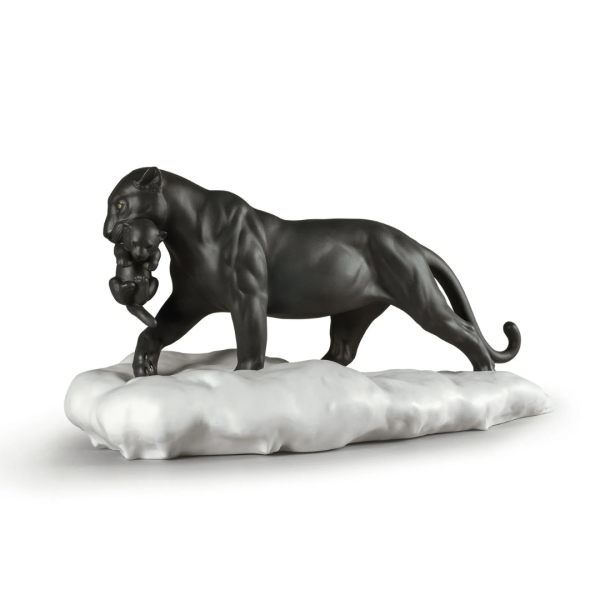 Black Panther with Cub Figurine