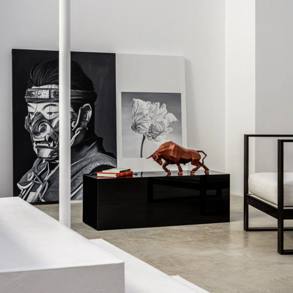 Bull Sculpture. Metallic red