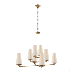 Fontaine Large Offset Chandelier in Gilded Plaster with Linen Shades