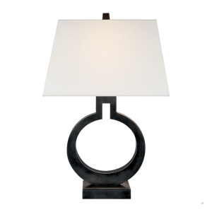Ring Form Small Table Lamp in Bronze with Linen Shade